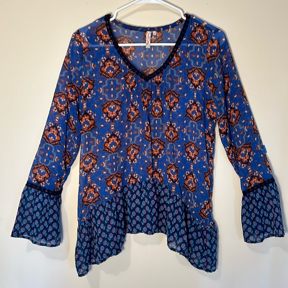 Red Camel Women's Floral Boho Ruffle Tunic Shirt Blouse Top Flounce Feminine M